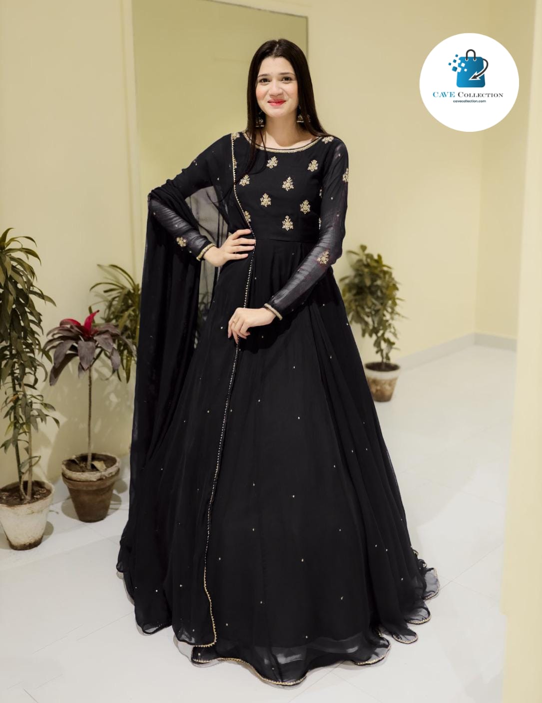 Neck & Sleeves Sequence Embroidered with Lace and front & Back Pearls Attached Maxi with Pearls Dupatta 3PCs