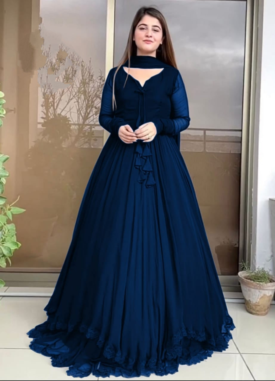 Two Layers Border Long Flare 3pc Maxi - Frock For Girls and Women.
