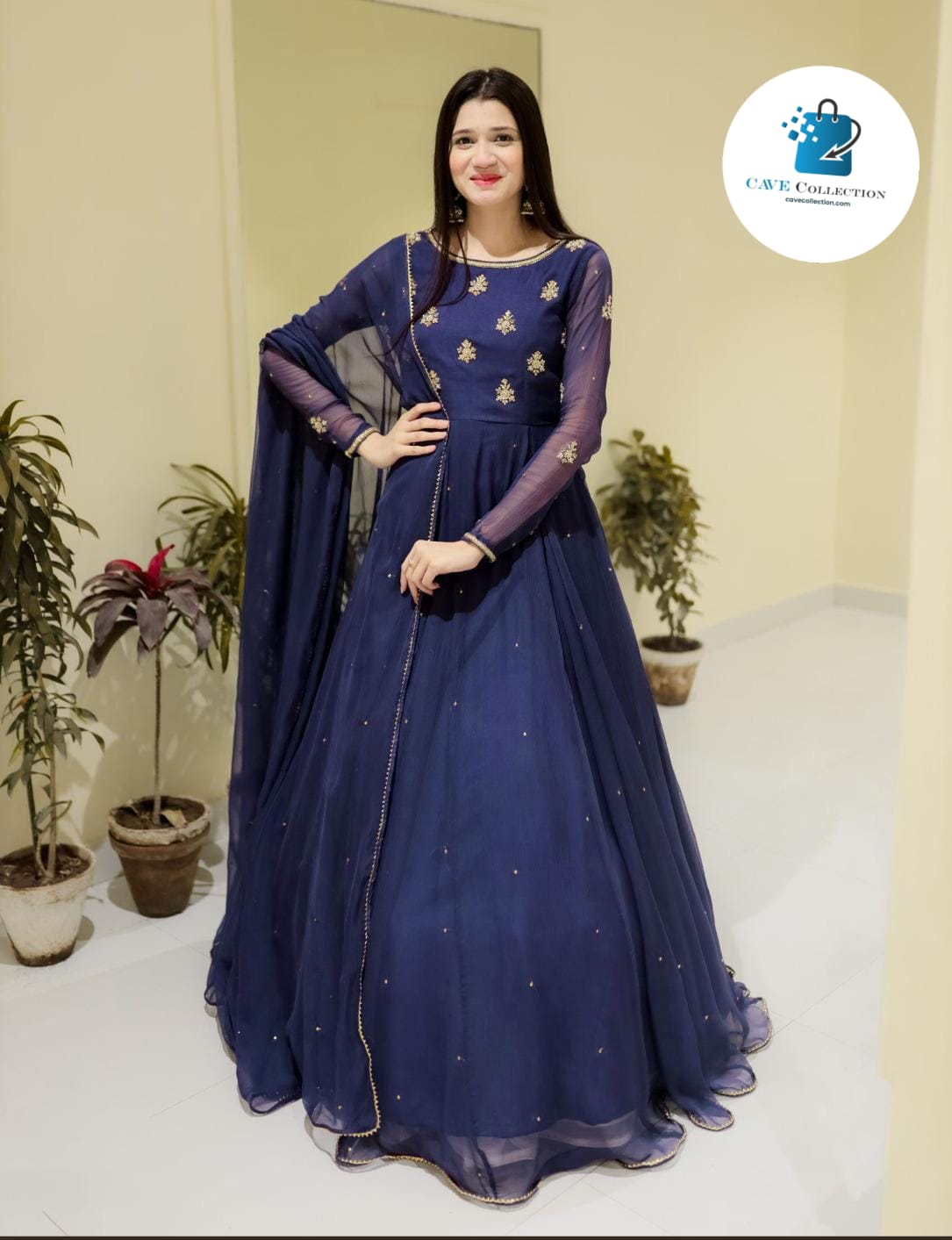 Neck & Sleeves Sequence Embroidered with Lace and front & Back Pearls Attached Maxi with Pearls Dupatta 3PCs