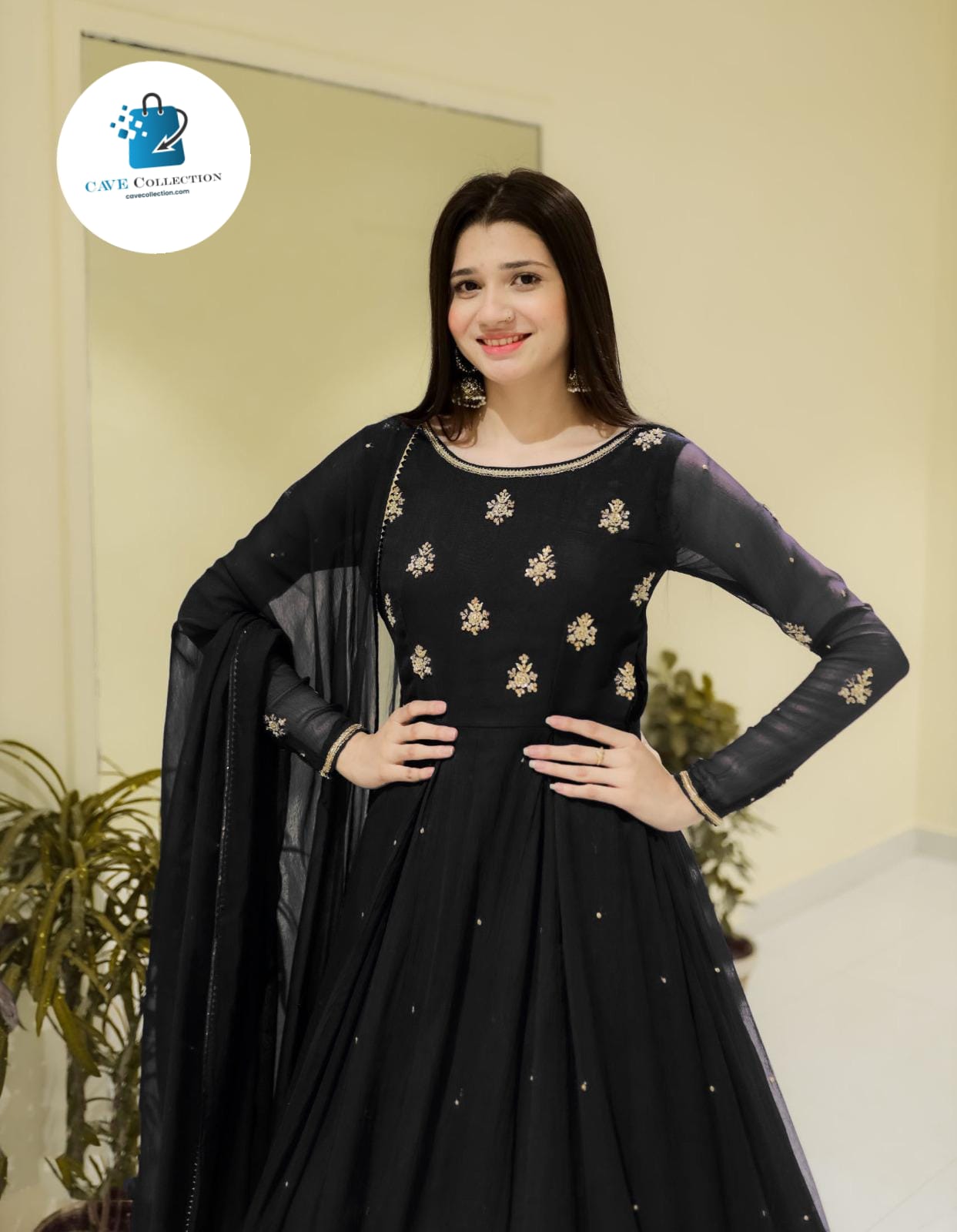 Neck & Sleeves Sequence Embroidered with Lace and front & Back Pearls Attached Maxi with Pearls Dupatta 3PCs