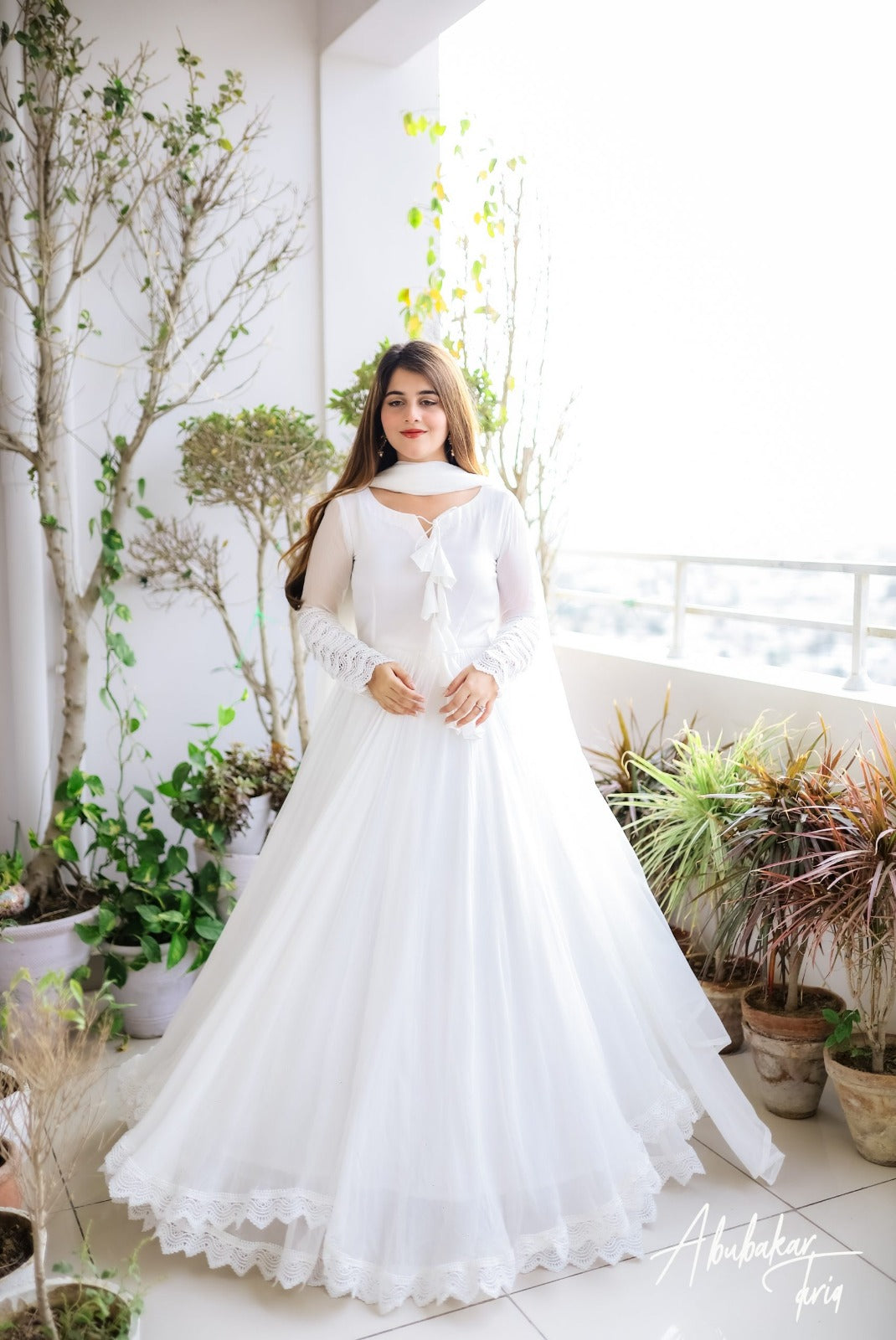 Two Layers Border Long Flare 3pc Maxi - Frock For Girls and Women.