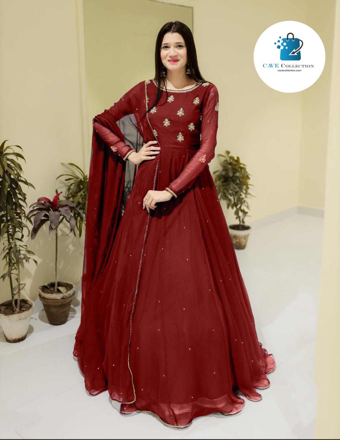 Neck & Sleeves Sequence Embroidered with Lace and front & Back Pearls Attached Maxi with Pearls Dupatta 3PCs