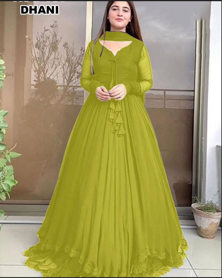 Two Layers Border Long Flare 3pc Maxi - Frock For Girls and Women.