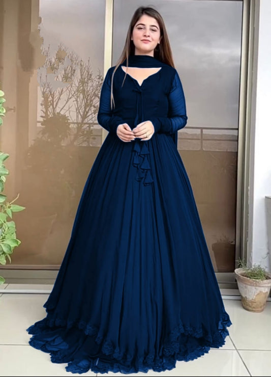 Two Layers Border Long Flare 3pc Maxi - Frock For Girls and Women.