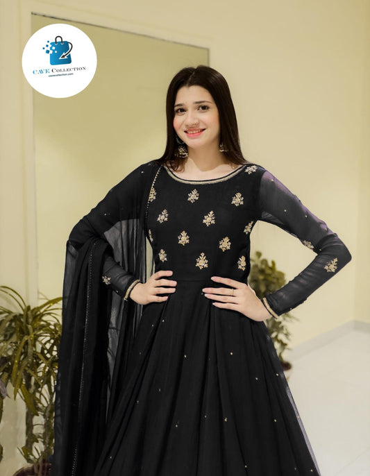 Neck & Sleeves Sequence Embroidered with Lace and front & Back Pearls Attached  Maxi with Pearls Dupatta 3PCs