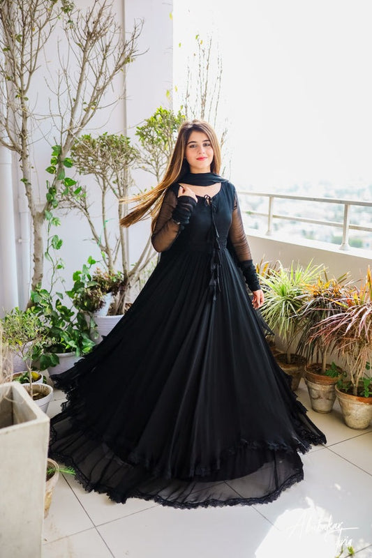 Two Layers Border Long Flare 3pc Maxi - Frock For Girls and Women.