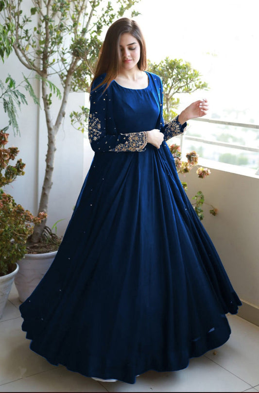 Gown Chiffon Embroidered Suit